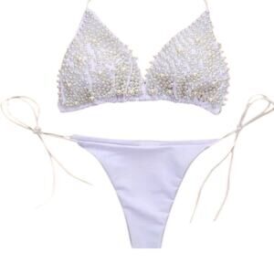 NWT $225 PEARL embellished BIKINI SET by BOTTOMS UP BIKINIS XL